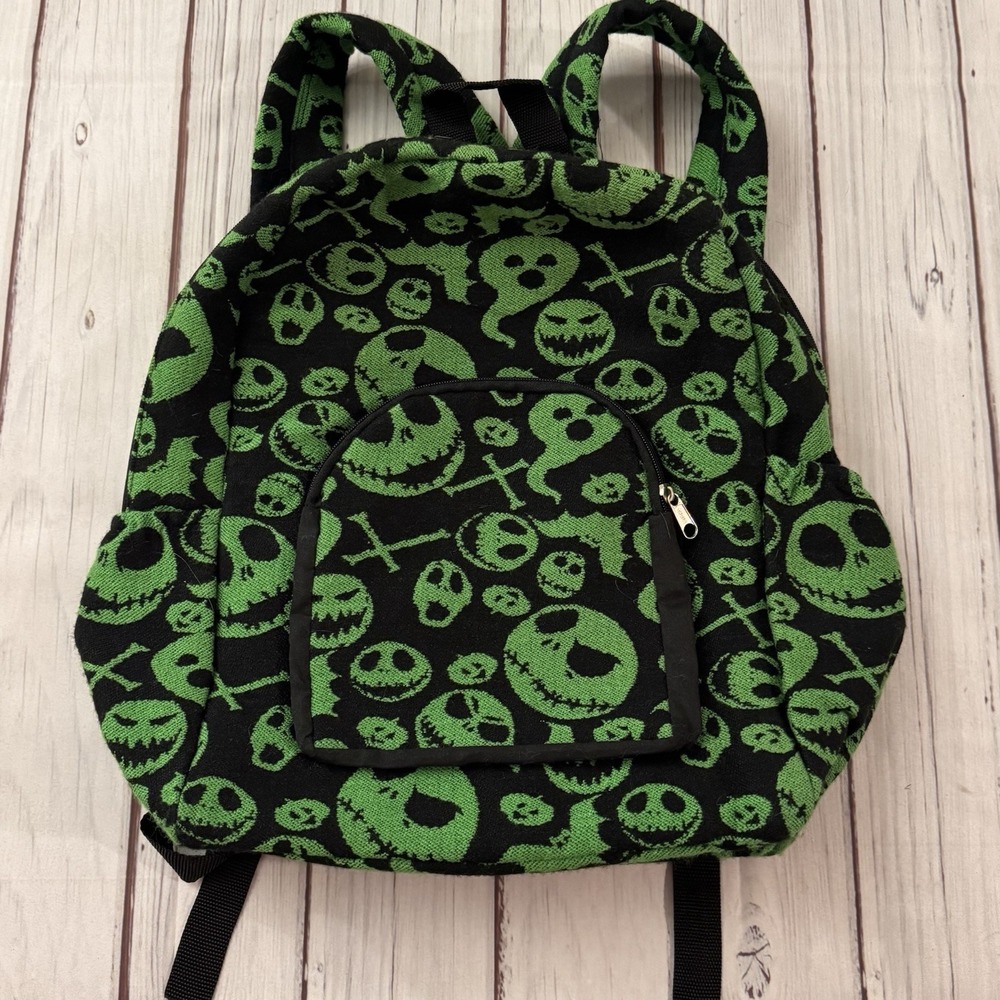Nightmare Before Jack Skull‎ Backpack Green Black Y2K Goth School Bag